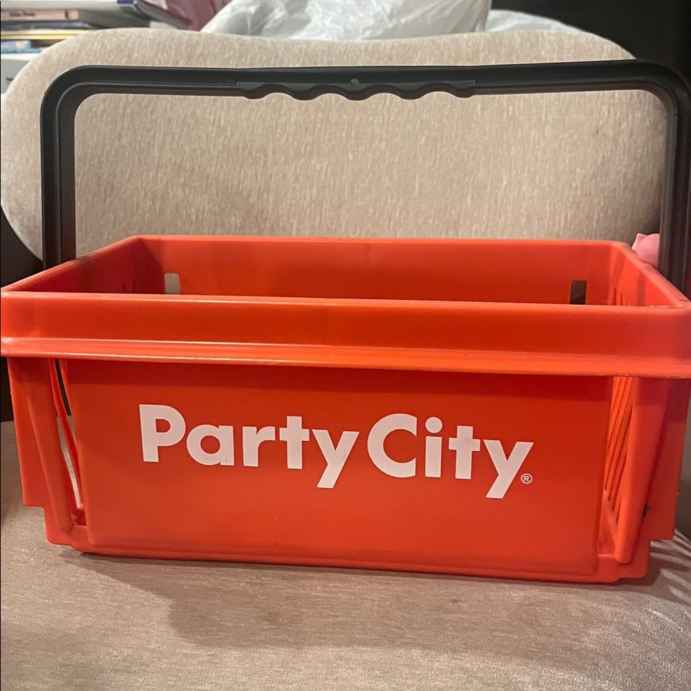 Party City Bright Red Basket with Black Handle